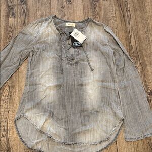 Bella Dahl Faded Grey Tie-Neck Tunic